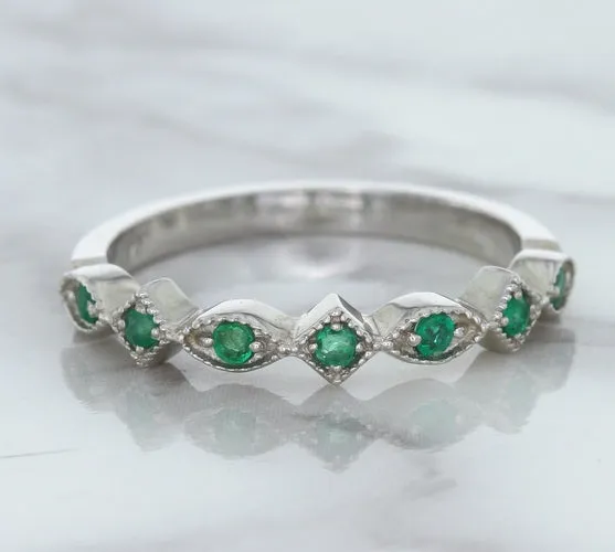 0.21ctw Emerald Alternating Marquise Ring in 14K White Gold