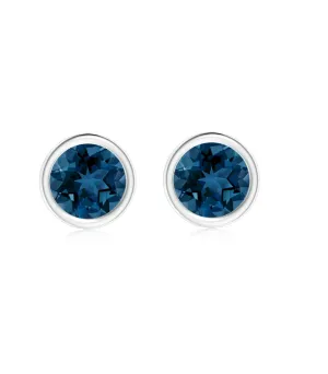 0.25 Ctw Round Bezel Set London Blue Topaz Stud Earring  925 Sterling Silver