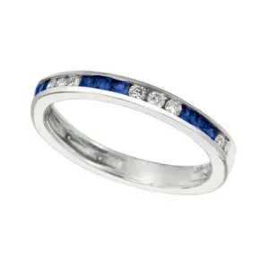 0.55 Carat Natural Sapphire & Diamond Ring Band 14K White Gold