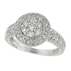 0.60 Carat Natural Diamond Round Ring Pave Band G SI 14K White Gold