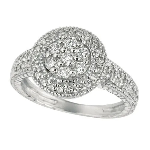 0.60 Carat Natural Diamond Round Ring Pave Band G SI 14K White Gold