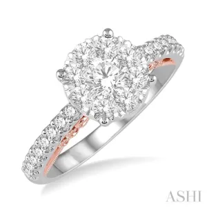 1 ctw Round Diamond Lovebright Vintage Solitaire Style Engagement Ring in 14K White and Rose Gold