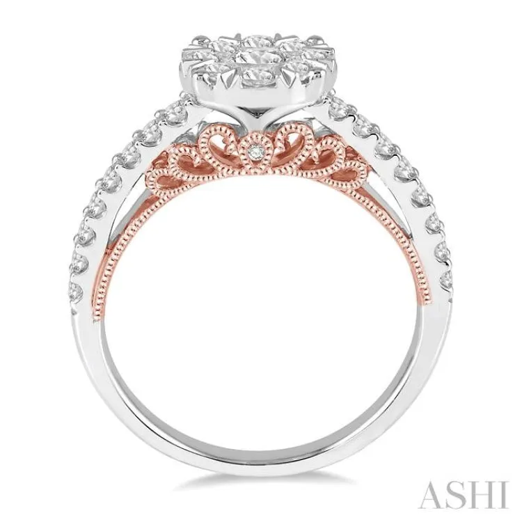1 ctw Round Diamond Lovebright Vintage Solitaire Style Engagement Ring in 14K White and Rose Gold