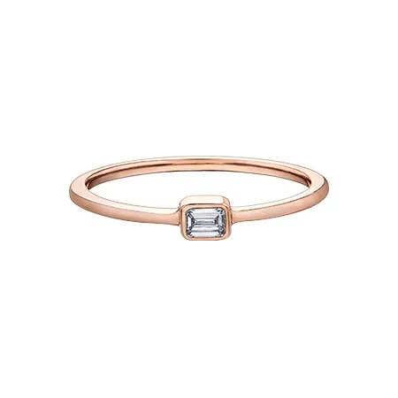 (10K, 14K) Rose Gold Emerald Cut (0.10ct) Diamond Stackable Ring