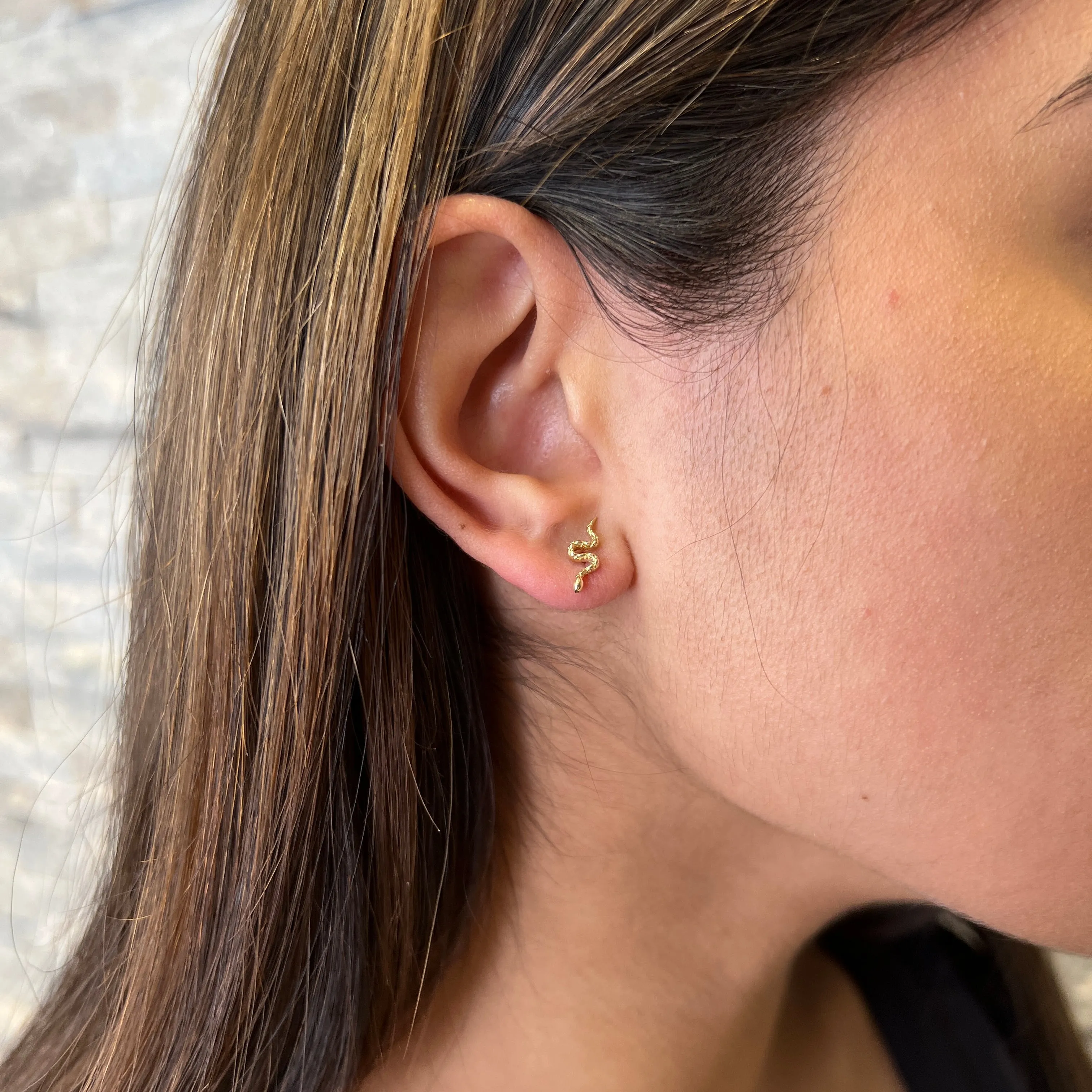 10K Gold Minimalist Snake Stud Earrings