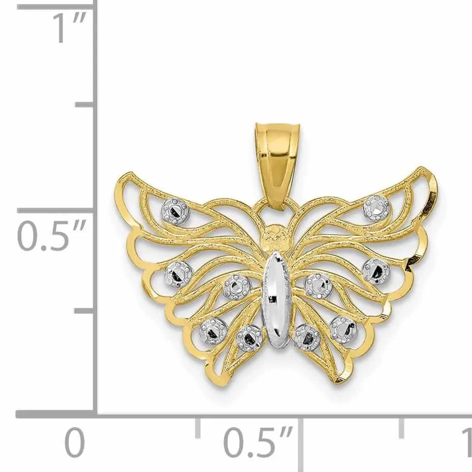 10k Two Tone Gold Polished Butterfly Pendant