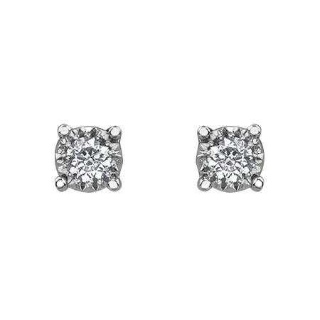 10K White Gold (0.03ct - 0.50ct) Illusion Set Diamond Stud Earrings