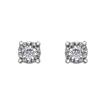 10K White Gold (0.03ct - 0.50ct) Illusion Set Diamond Stud Earrings