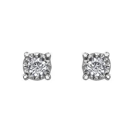 10K White Gold (0.03ct - 0.50ct) Illusion Set Diamond Stud Earrings