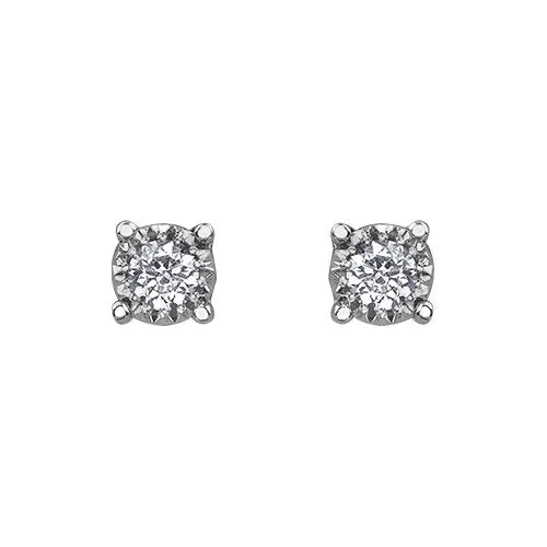 10K White Gold (0.03ct - 0.50ct) Illusion Set Diamond Stud Earrings