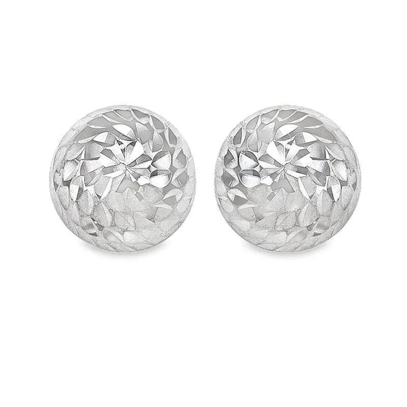 10K White Gold Half Ball Diamond Cut Stud Earrings