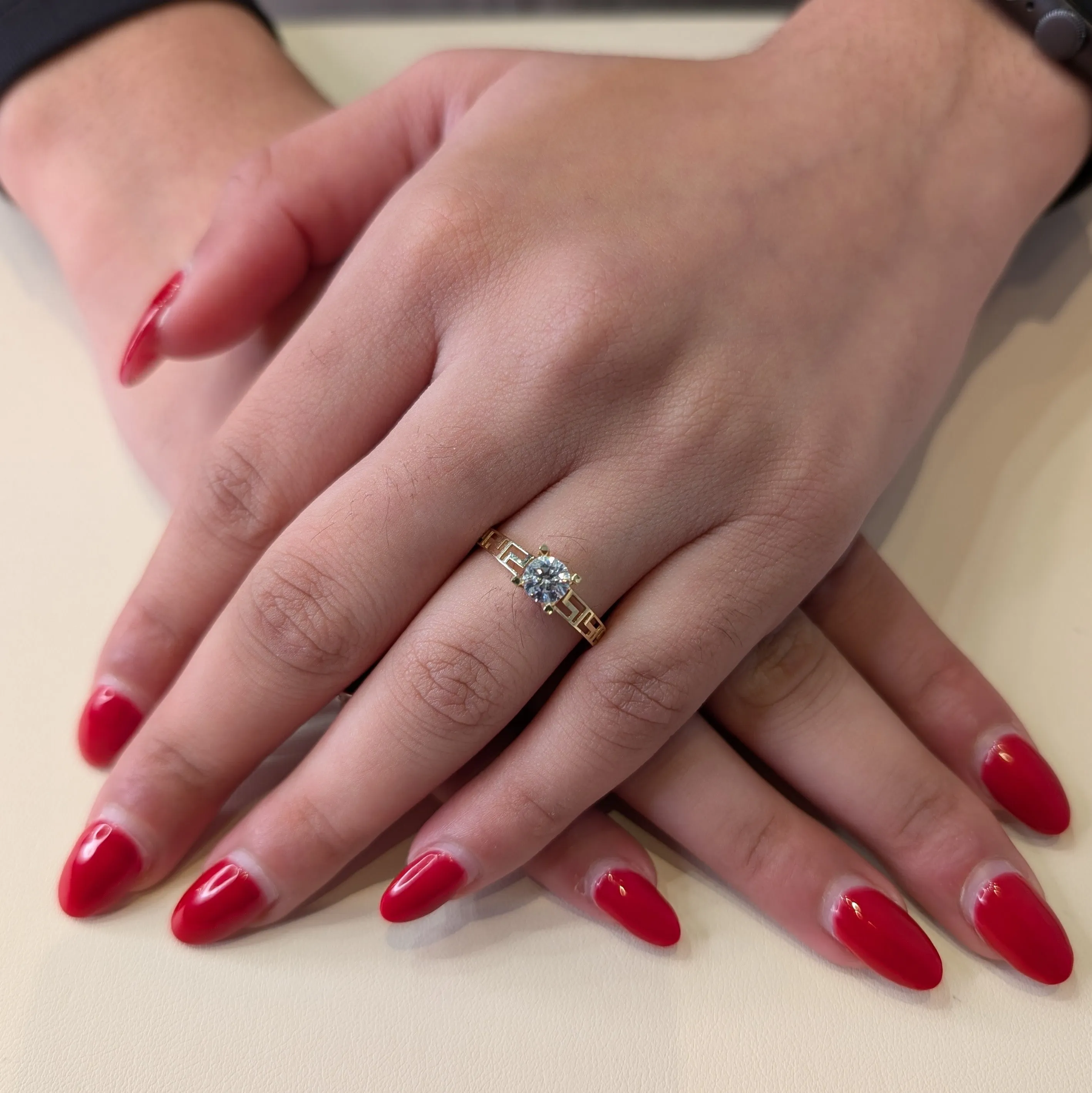 10K Yellow Gold (5mm) CZ Greek Key Solitaire Ring