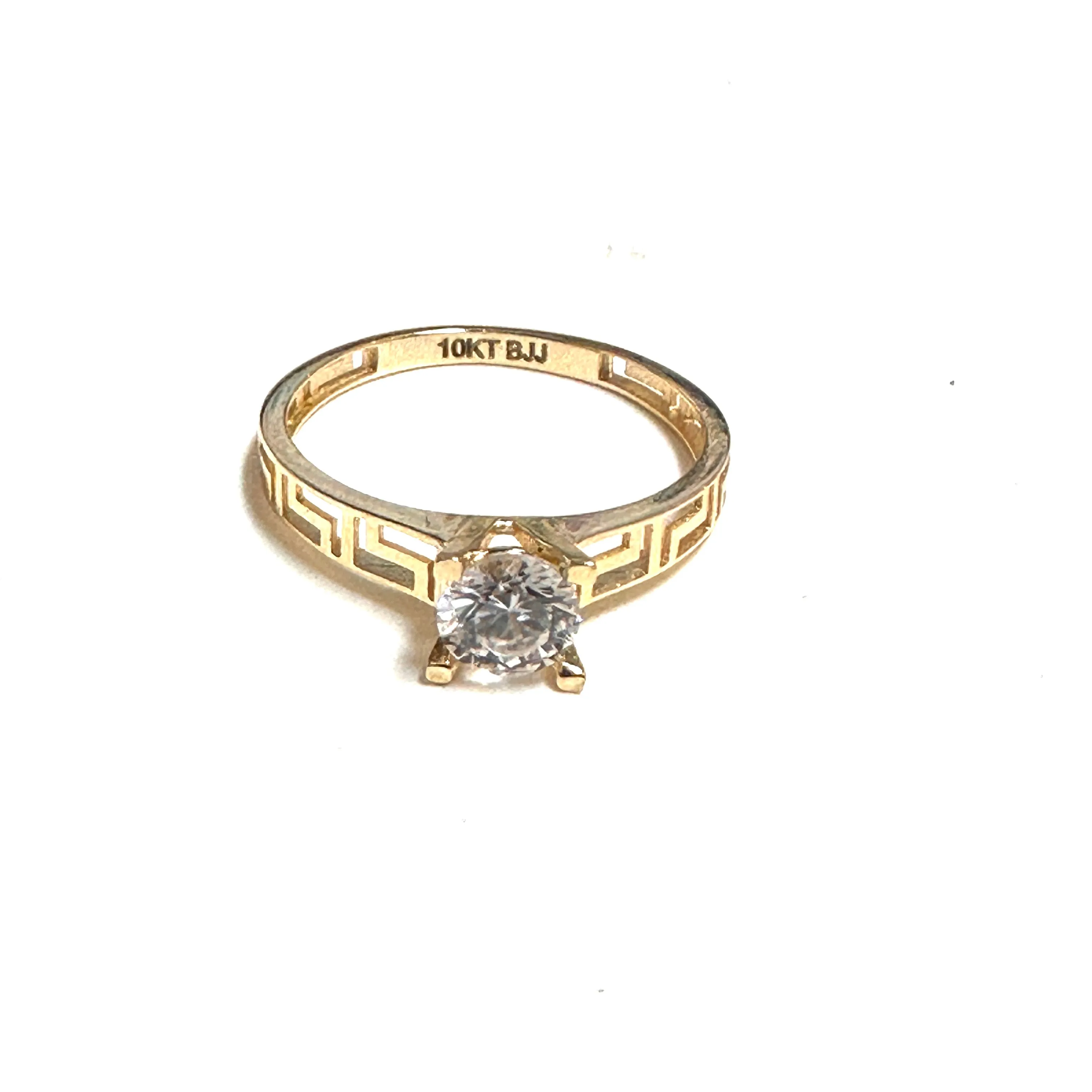 10K Yellow Gold (5mm) CZ Greek Key Solitaire Ring