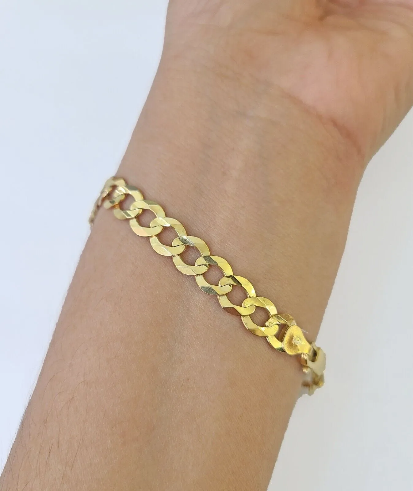 10k Yellow Gold Cuban Link ID Bracelet 8" 7mm Lobster Clasp Real 10Kt