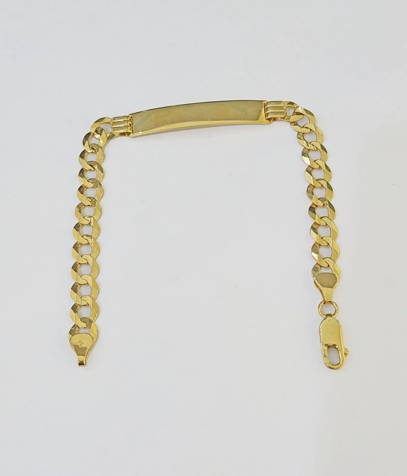 10k Yellow Gold Cuban Link ID Bracelet 8" 7mm Lobster Clasp Real 10Kt