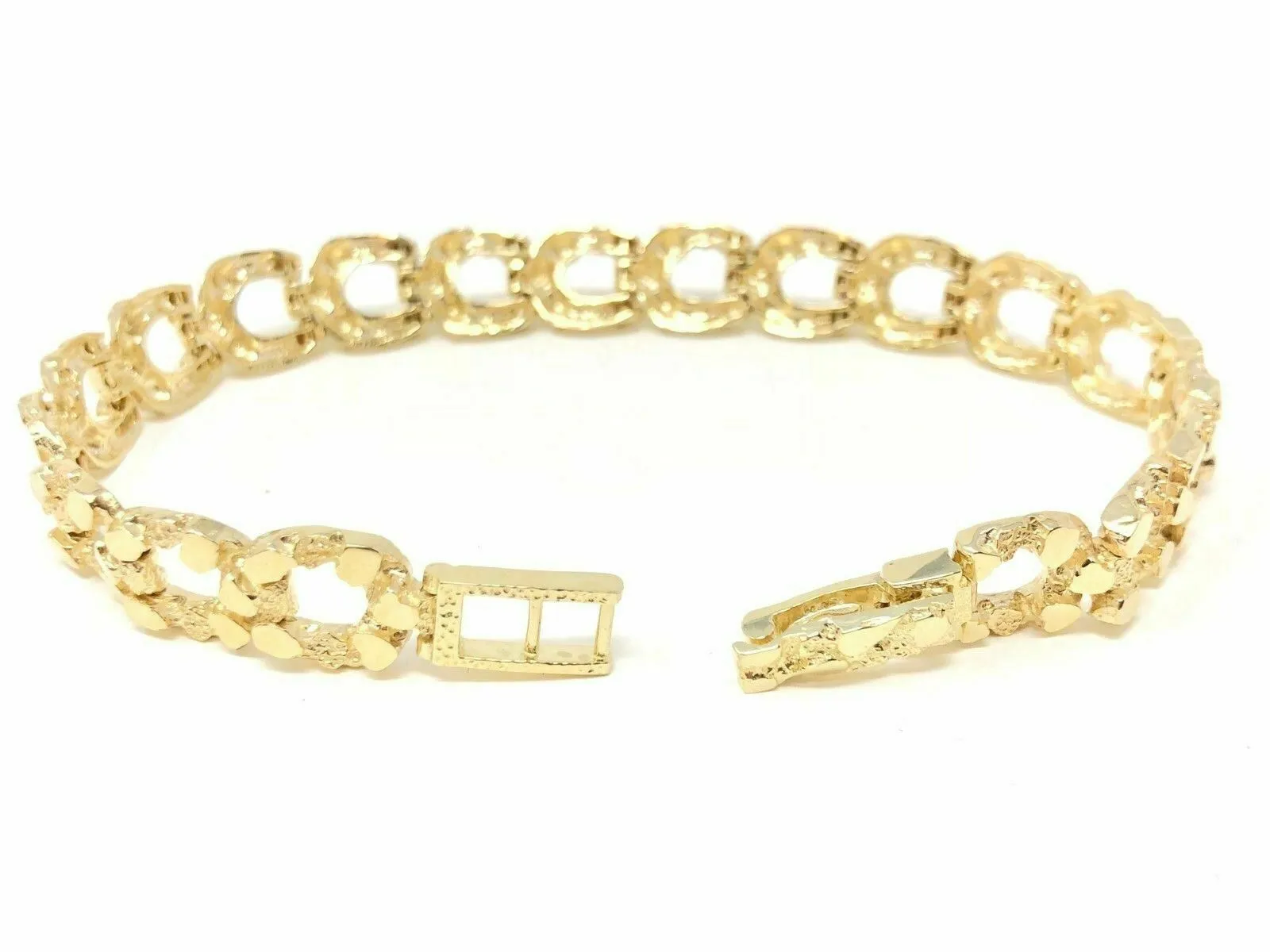 10k Yellow Gold Solid Nugget Horse Shoe Link Bracelet 8.5" 10.5mm 22 grams
