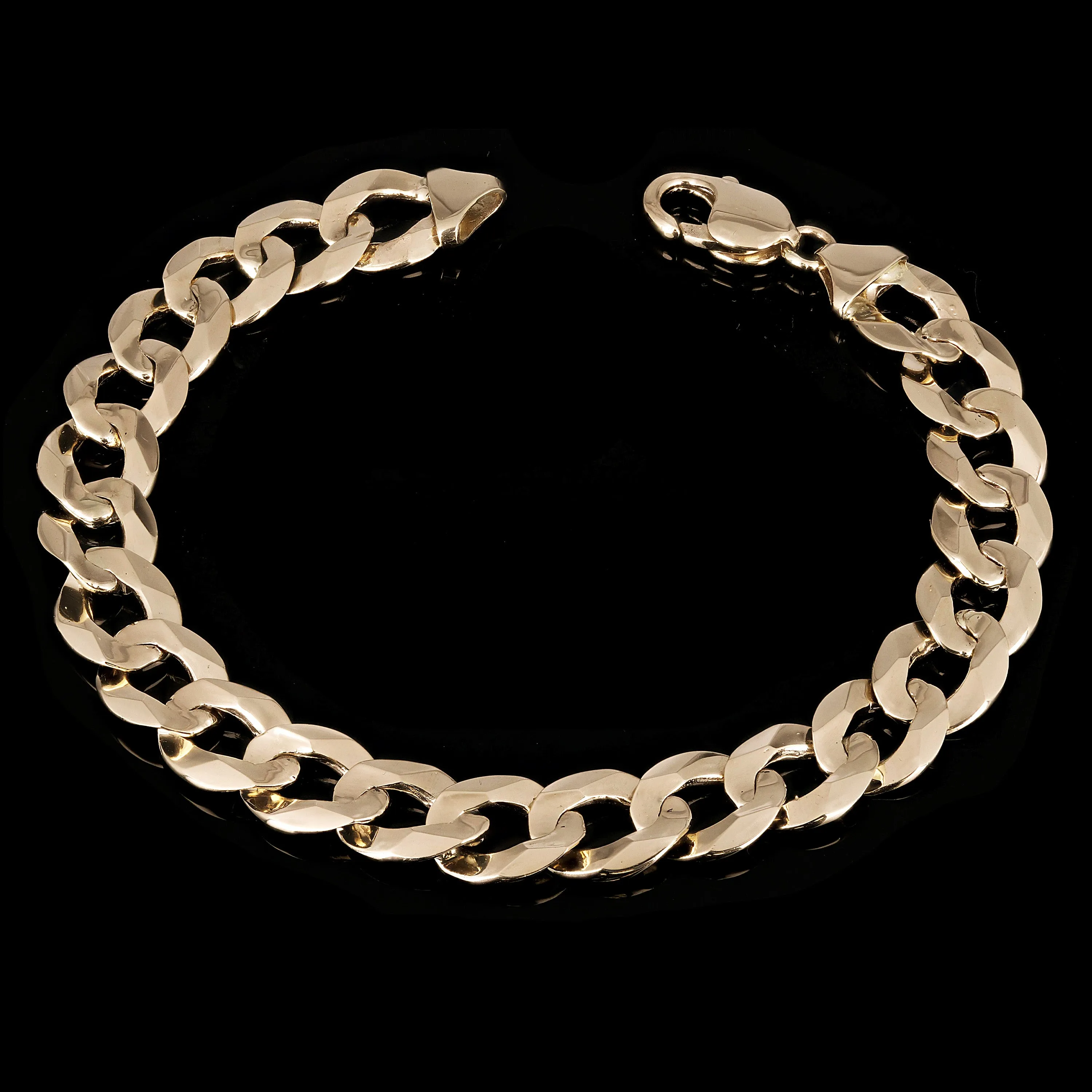 10k Yellow or White Gold Solid Flat Cuban Curb Chain Bracelet 12.5mm Various Lengths