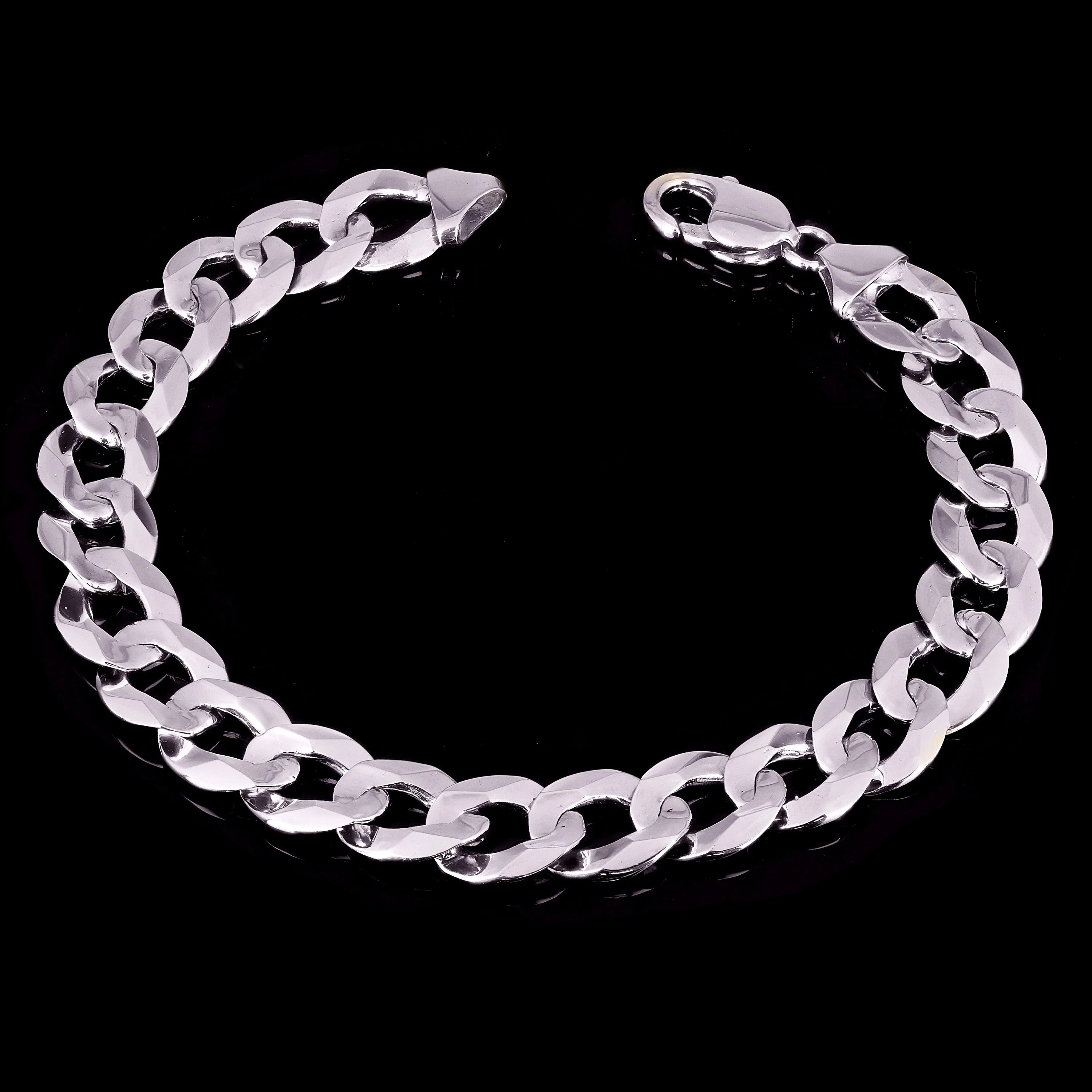 10k Yellow or White Gold Solid Flat Cuban Curb Chain Bracelet 12.5mm Various Lengths