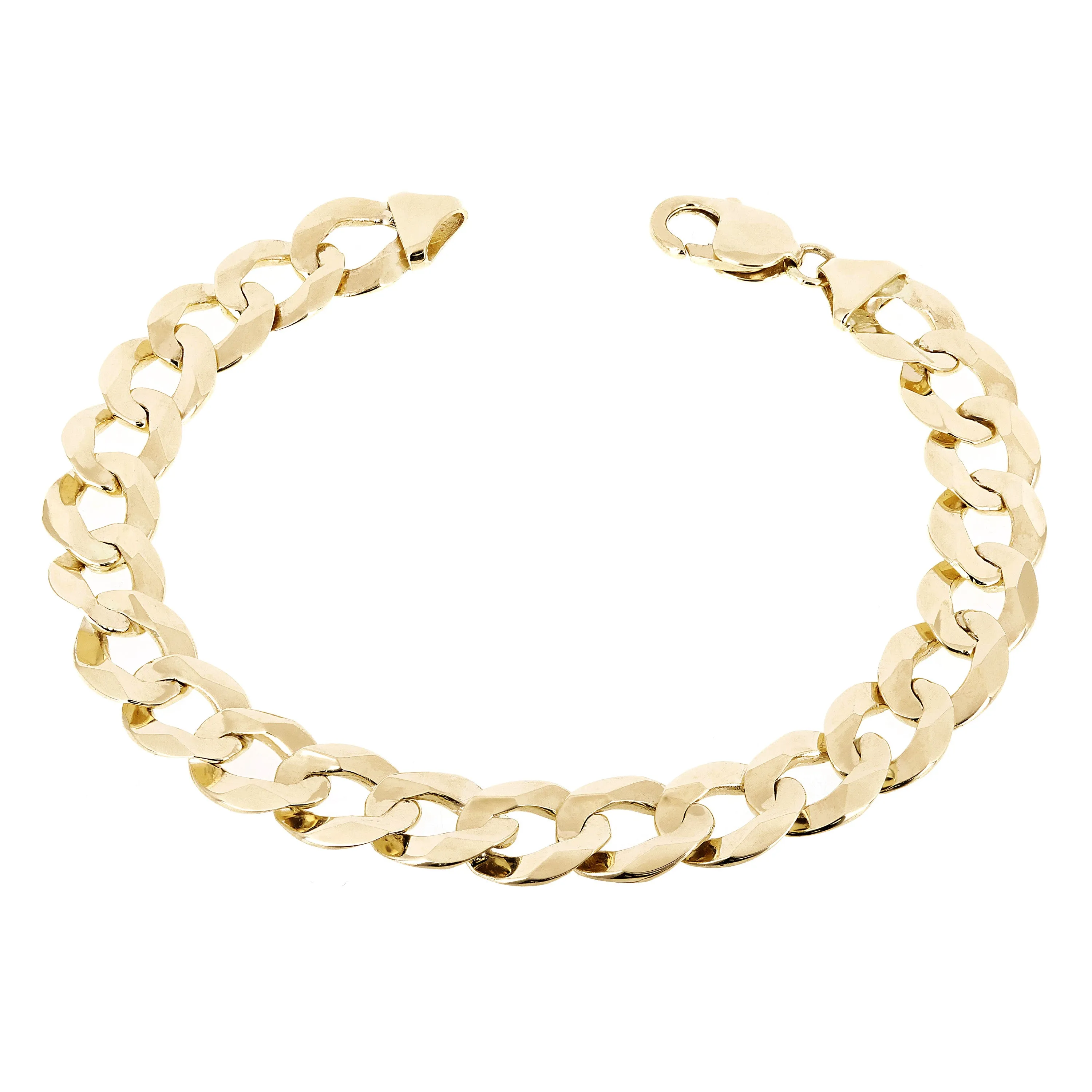10k Yellow or White Gold Solid Flat Cuban Curb Chain Bracelet 12.5mm Various Lengths