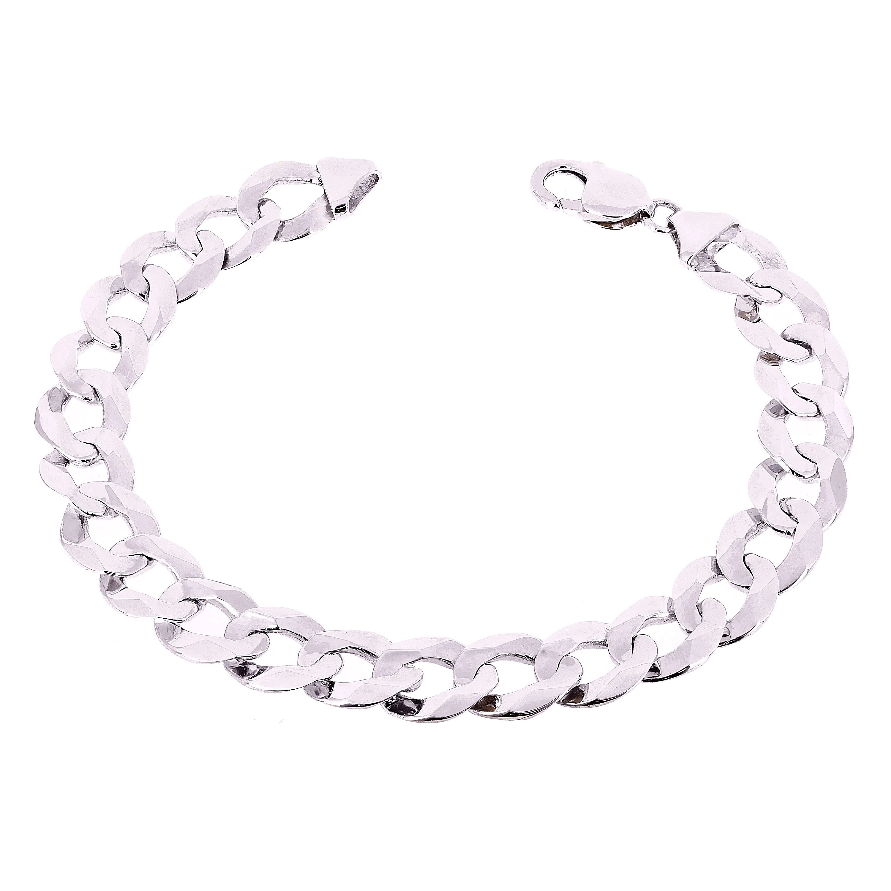 10k Yellow or White Gold Solid Flat Cuban Curb Chain Bracelet 12.5mm Various Lengths