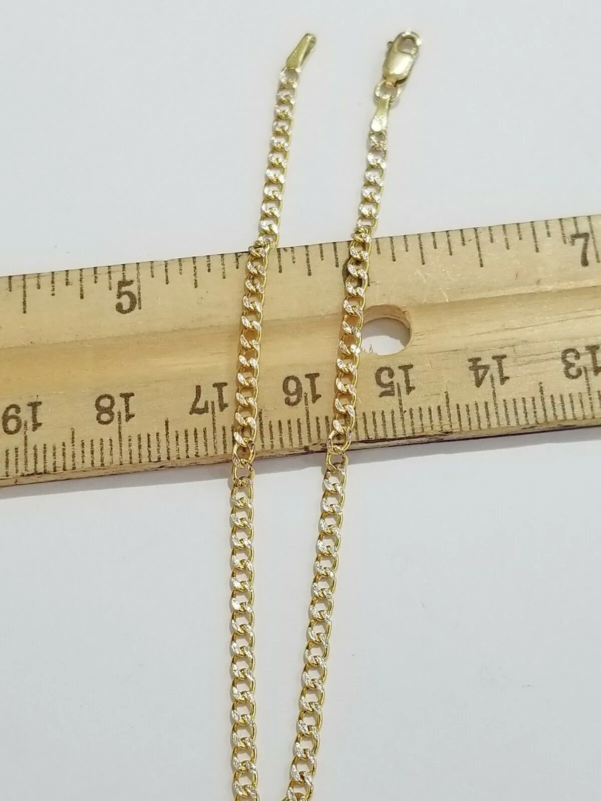 10KT Pure Yellow Gold 2mm Cuban Link Bracelet Diamond Cut Two tone 7" 8" 9" Real