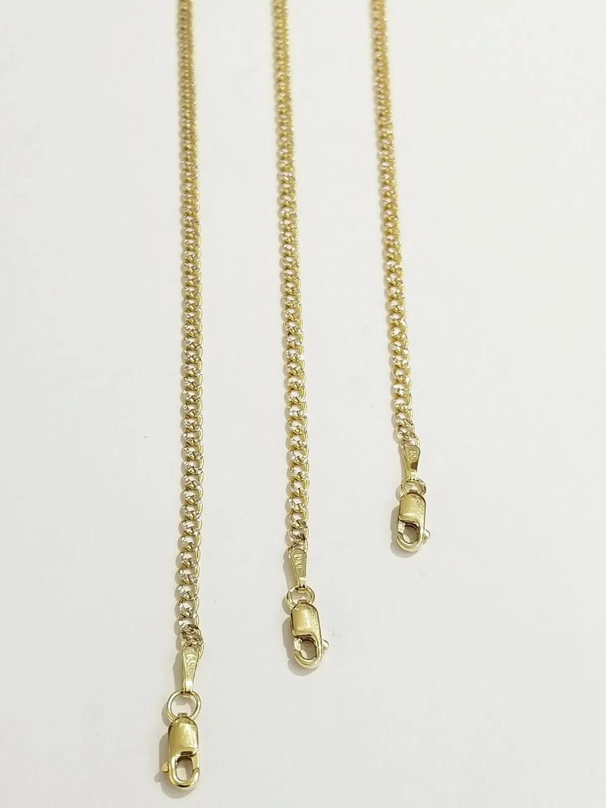 10KT Pure Yellow Gold 2mm Cuban Link Bracelet Diamond Cut Two tone 7" 8" 9" Real
