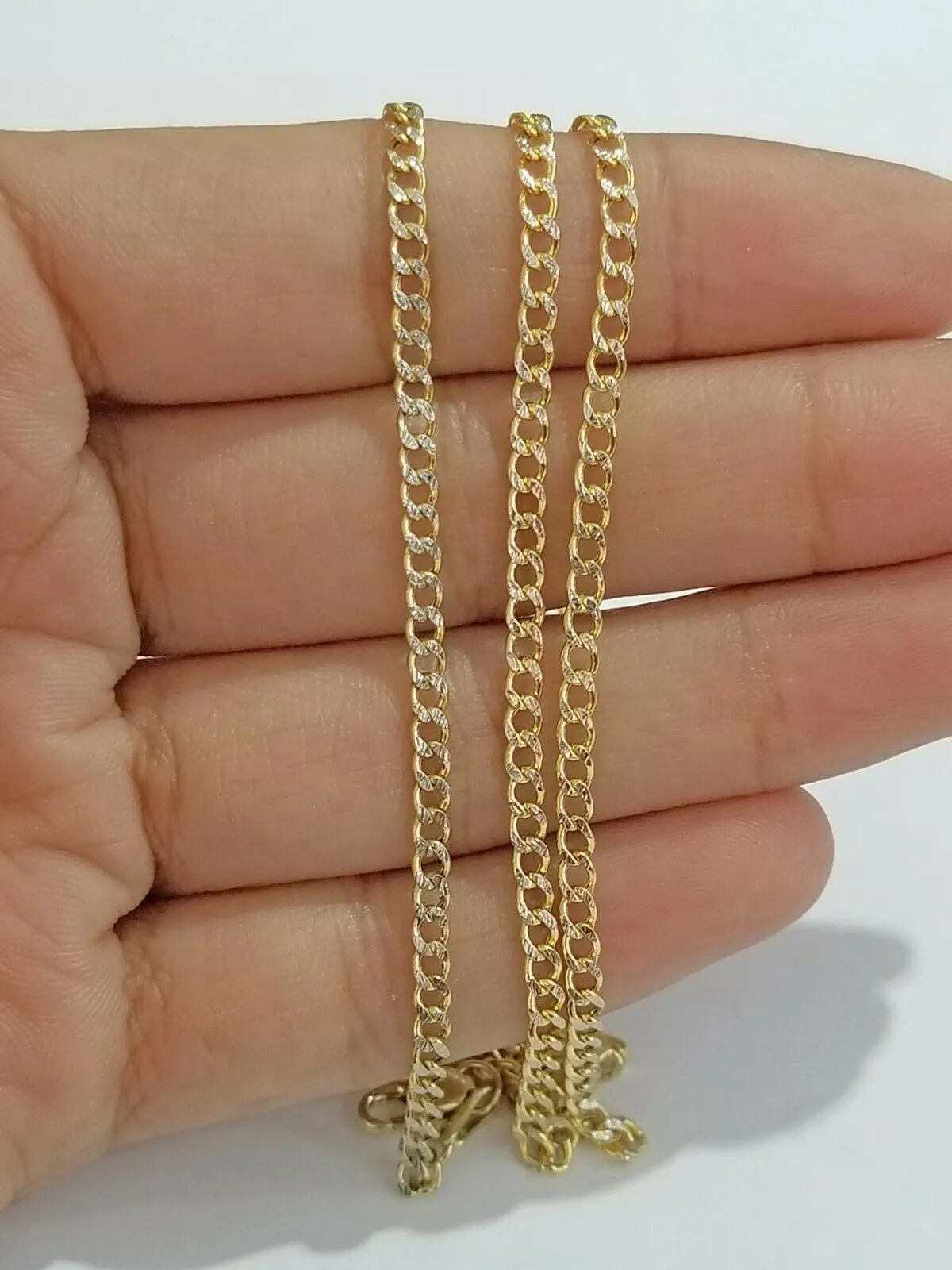10KT Pure Yellow Gold 2mm Cuban Link Bracelet Diamond Cut Two tone 7" 8" 9" Real