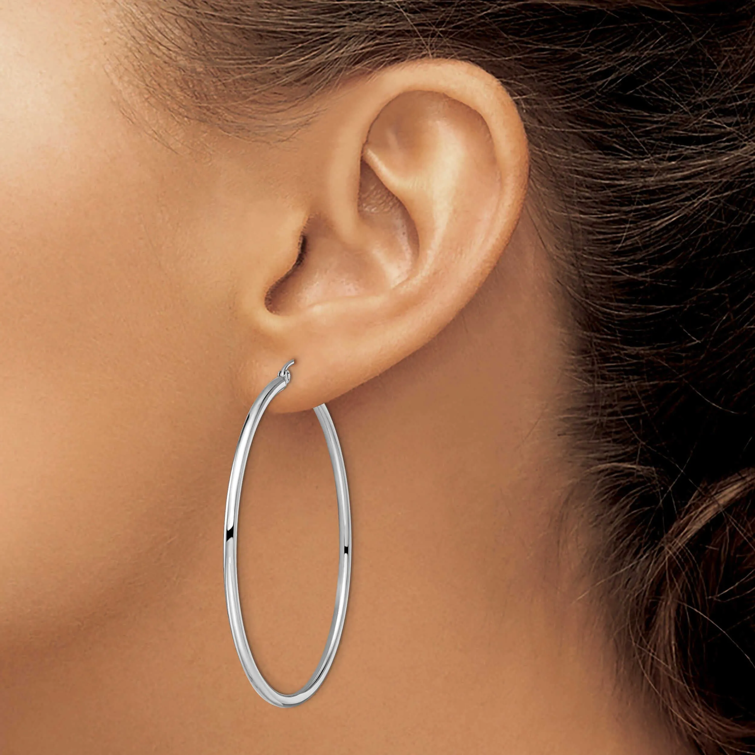 10kt White Gold Polished Hinged Hoop Earrings