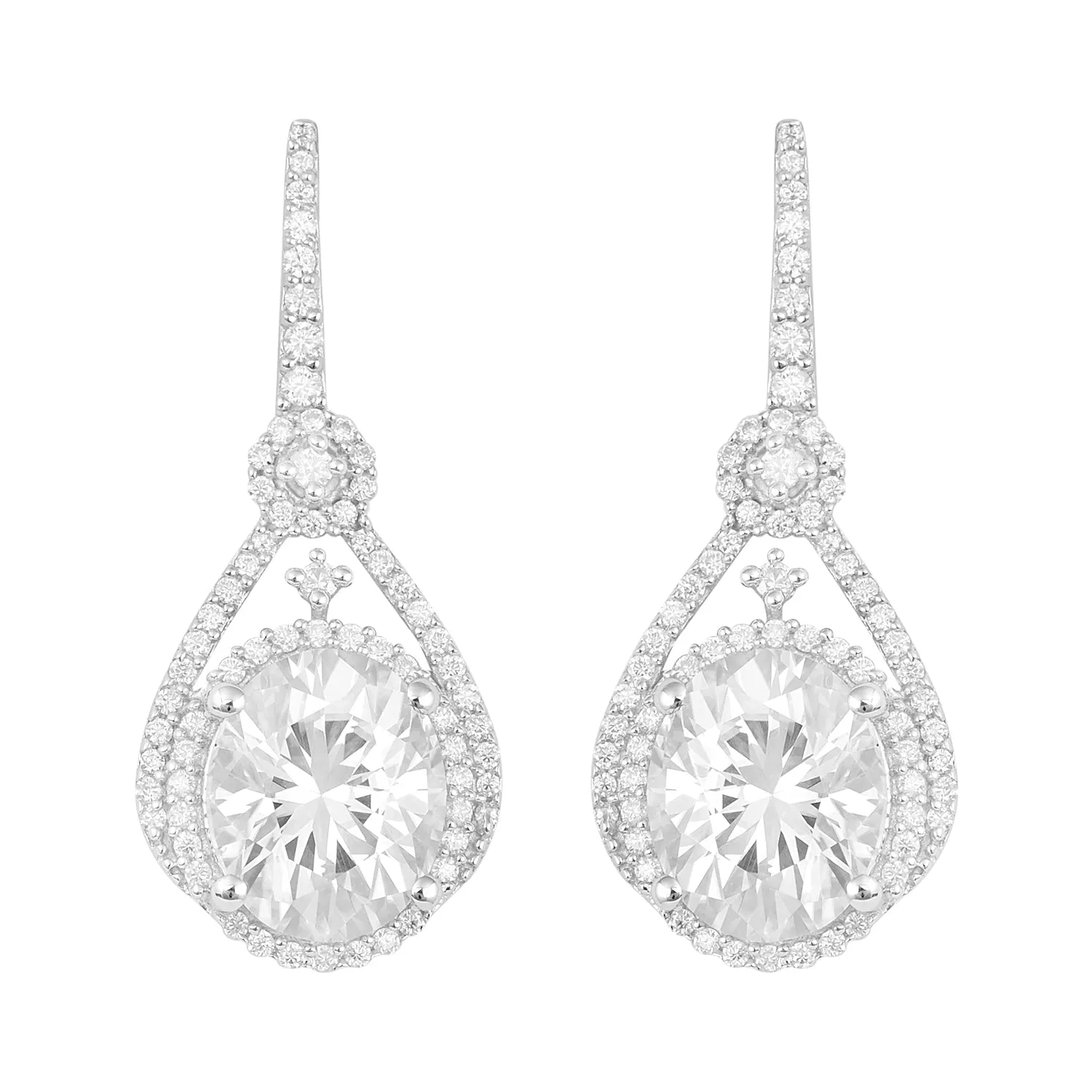 11.50 Ctw Oval Moissanite 925 Sterling Silver Double Halo Women Dangle Earrings
