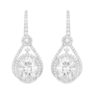 11.50 Ctw Oval Moissanite 925 Sterling Silver Double Halo Women Dangle Earrings