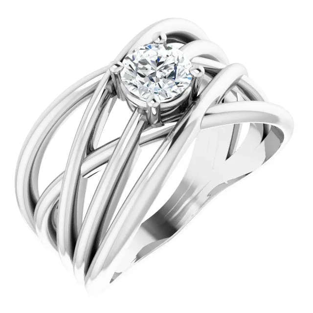 1/2 CT Diamond Solitaire Criss Cross Diamond Ring - Primary Stone 5.2 mm