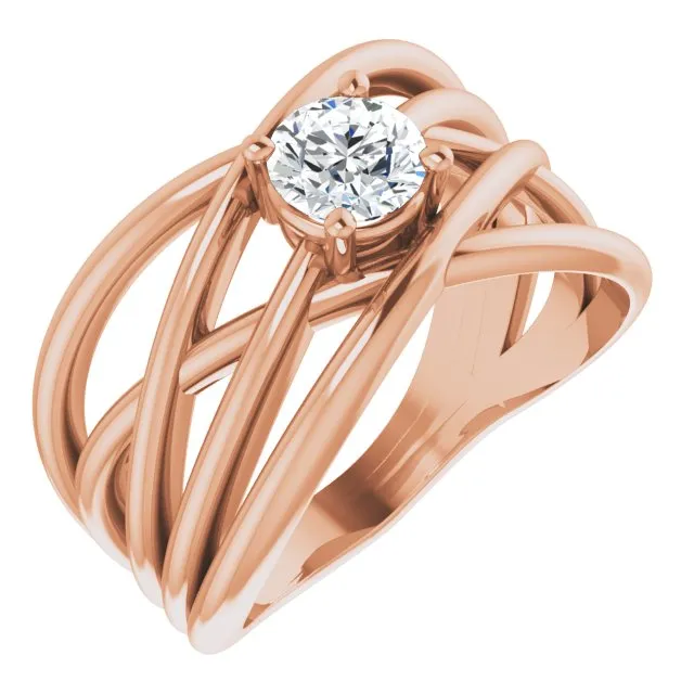 1/2 CT Diamond Solitaire Criss Cross Diamond Ring - Primary Stone 5.2 mm