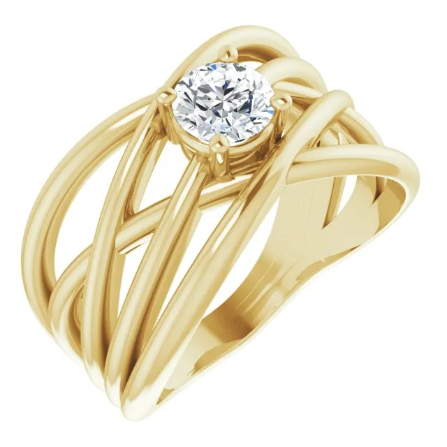 1/2 CT Diamond Solitaire Criss Cross Diamond Ring - Primary Stone 5.2 mm