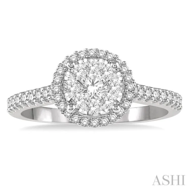 1/2 ctw Round Diamond Lovebright Halo Engagement Ring in 14K White and Yellow Gold