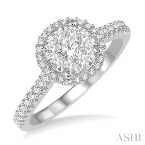 1/2 ctw Round Diamond Lovebright Halo Engagement Ring in 14K White and Yellow Gold