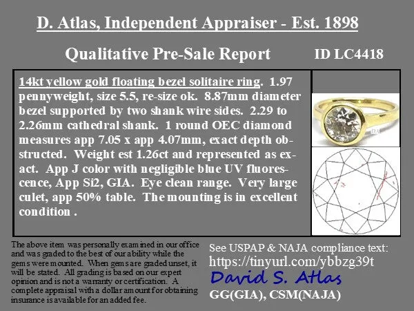 1.26ct Old European Cut Diamond Bezel Solitaire