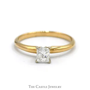 1/2ct Princess Cut Diamond Solitaire Engagement Ring in 14k Yellow Gold
