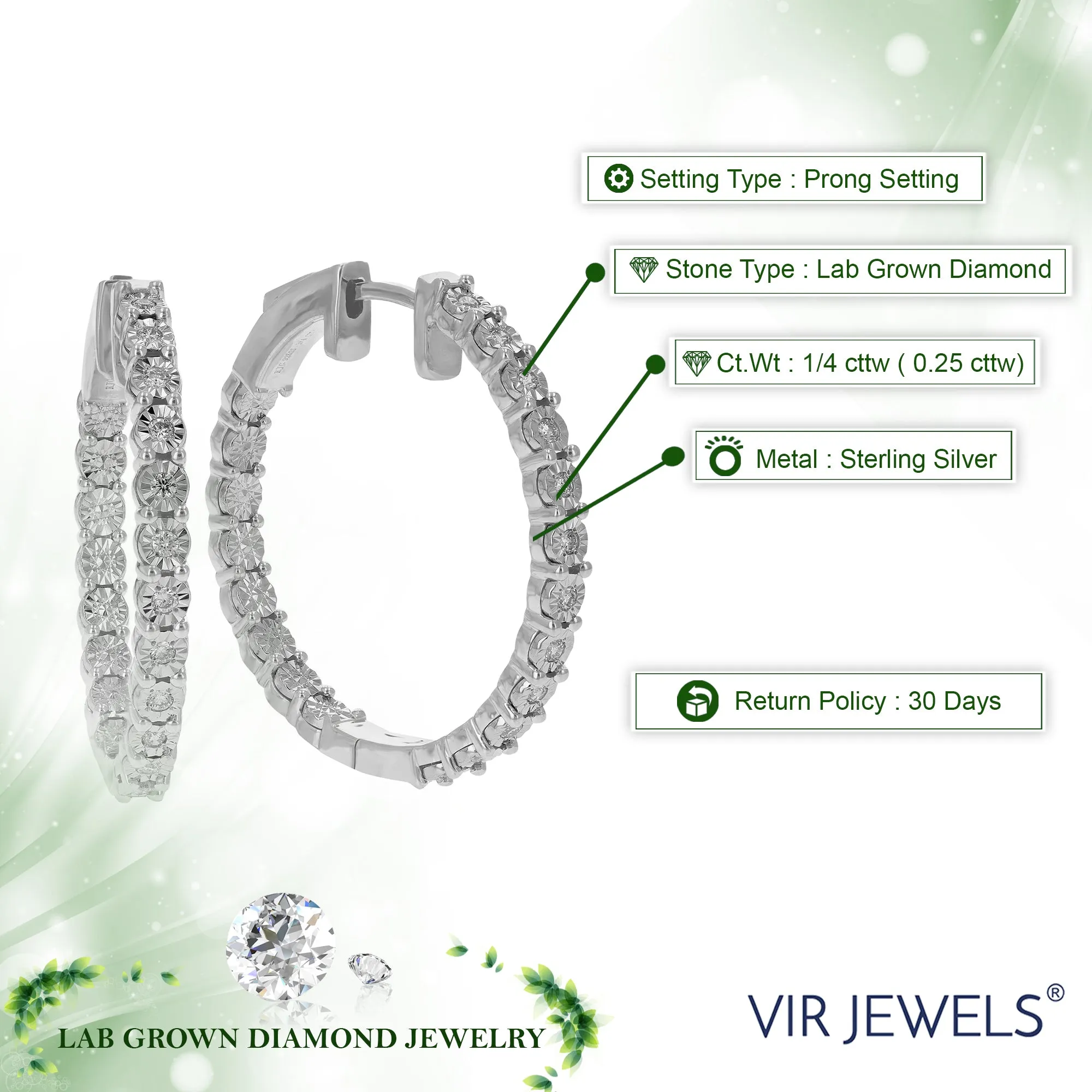 1/4 cttw Lab Grown Diamond Eternity Hoop Earring Sterling Silver