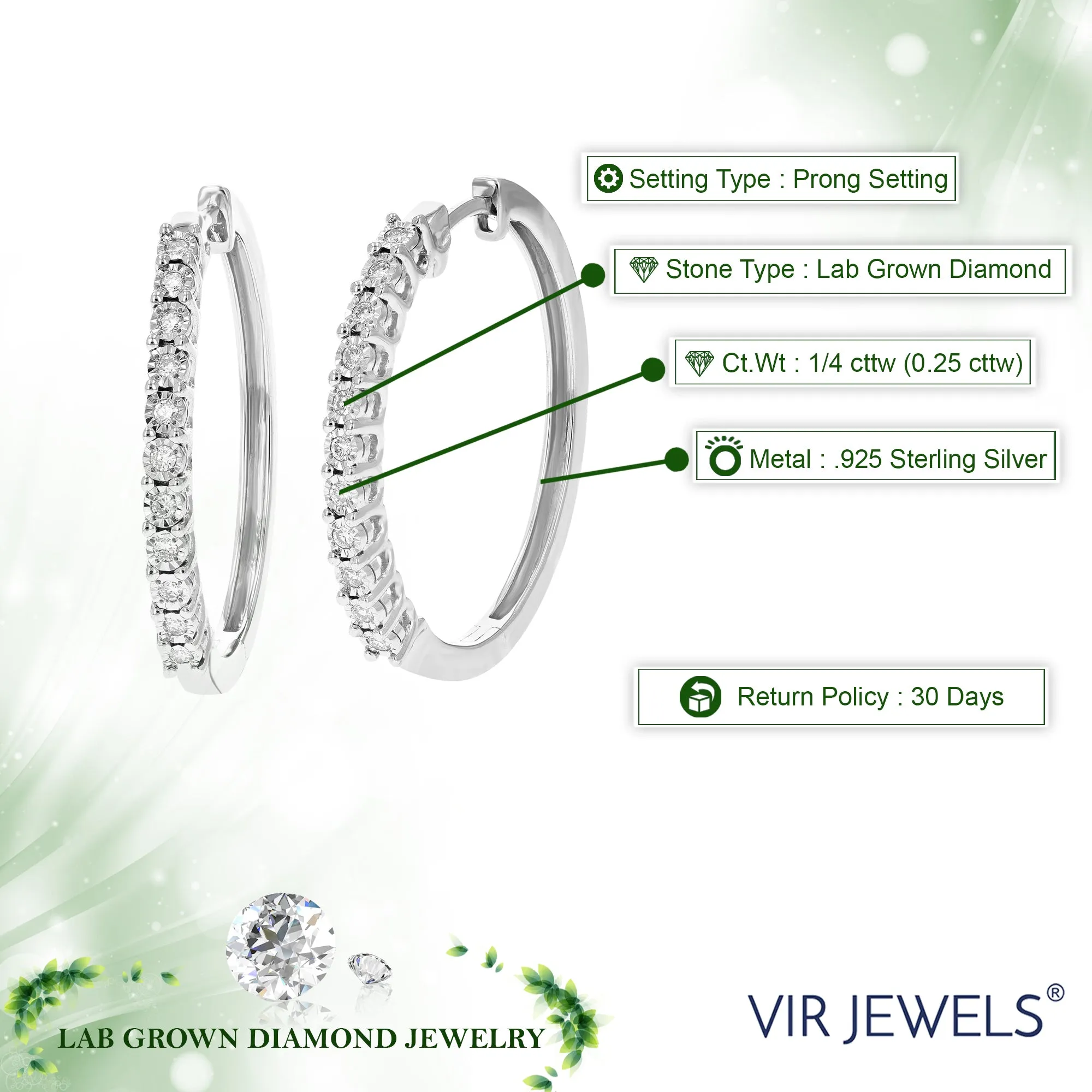 1/4 cttw Lab Grown Diamond Hoop Earrings in Sterling Silver