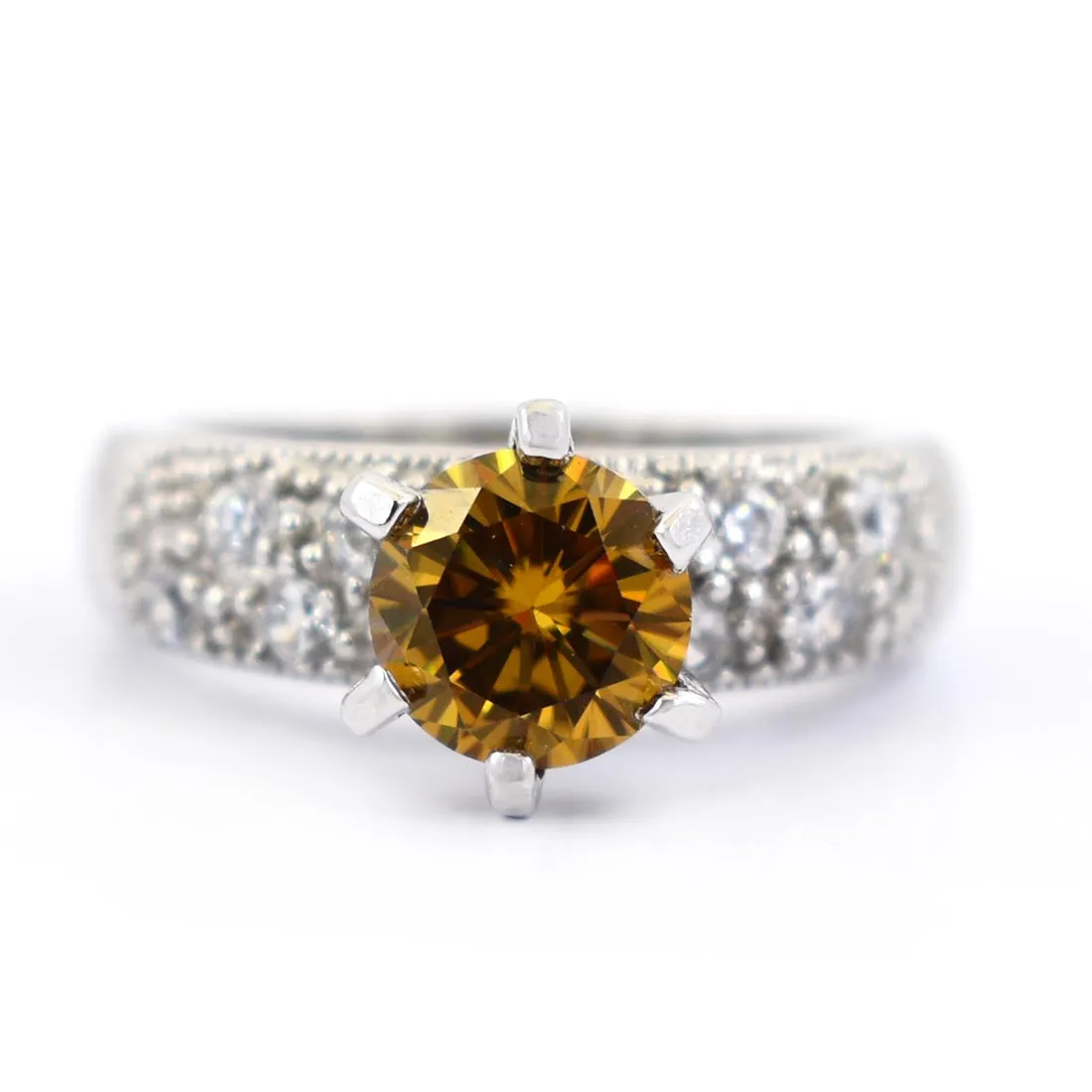1.40 Ct Lovely  Champagne Diamond Designer Ring with White Diamond Accents. Ideal Gift for Wife with Great Sparkle