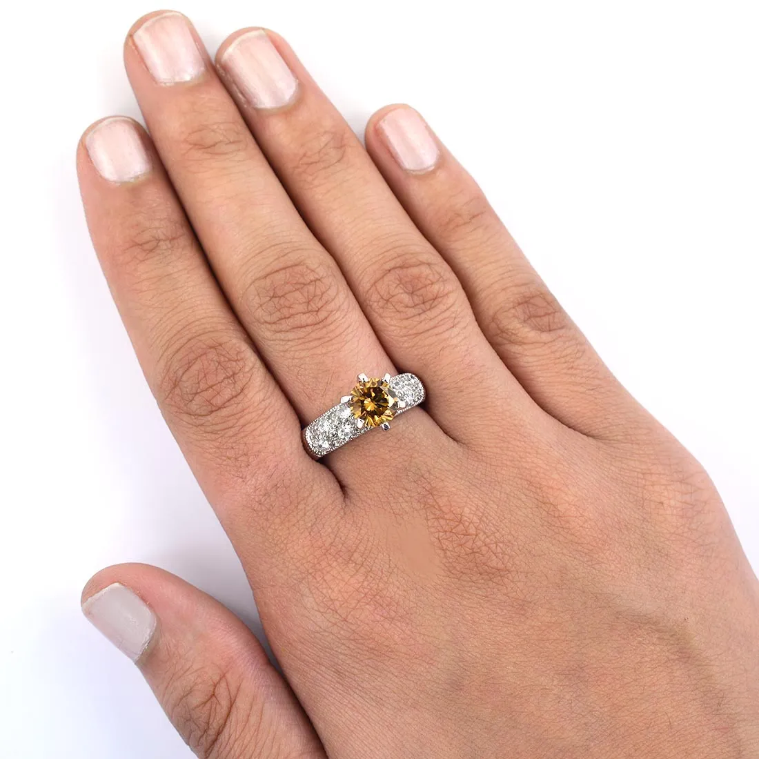 1.40 Ct Lovely  Champagne Diamond Designer Ring with White Diamond Accents. Ideal Gift for Wife with Great Sparkle