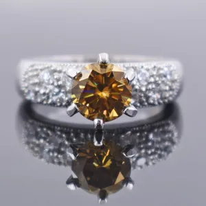1.40 Ct Lovely  Champagne Diamond Designer Ring with White Diamond Accents. Ideal Gift for Wife with Great Sparkle