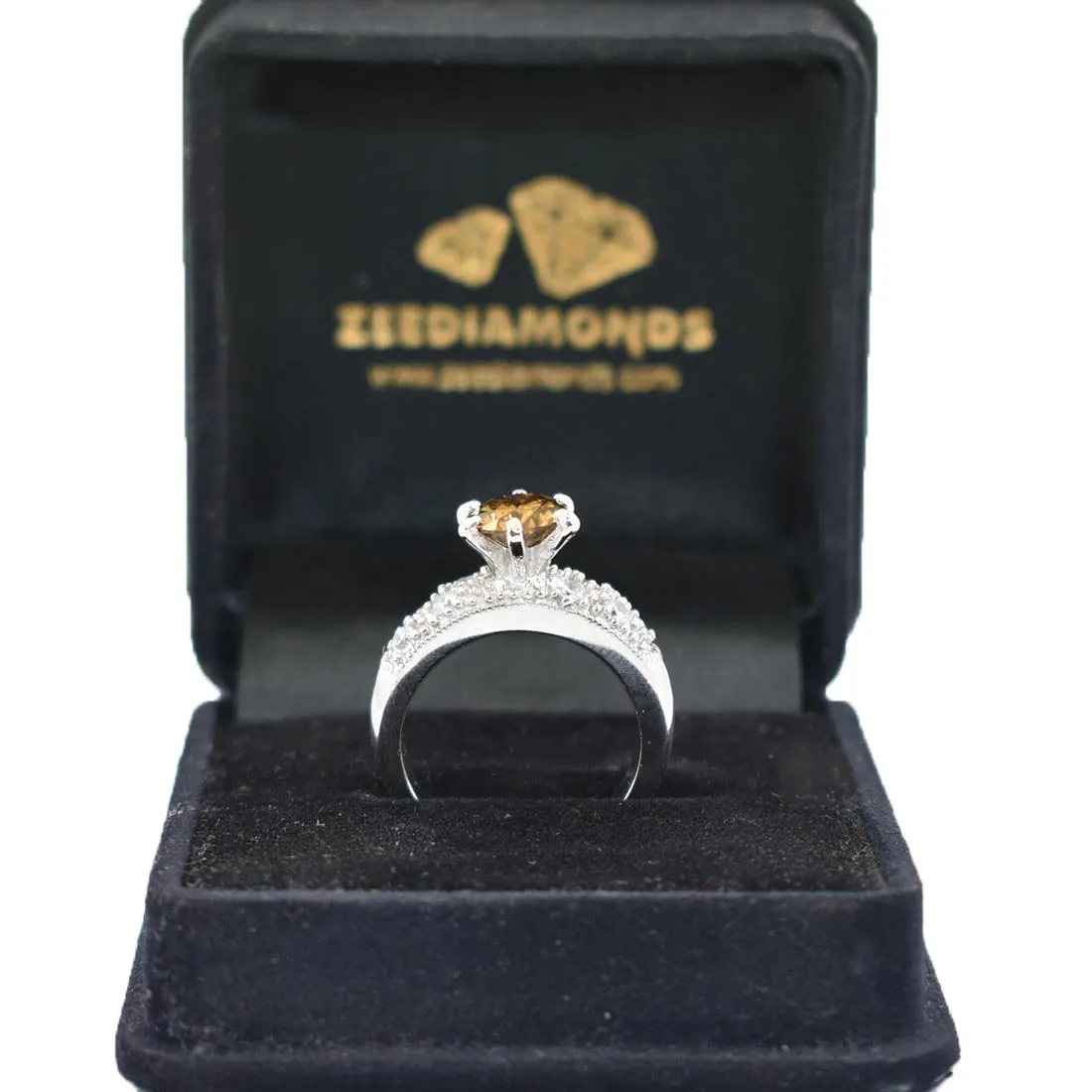 1.40 Ct Lovely  Champagne Diamond Designer Ring with White Diamond Accents. Ideal Gift for Wife with Great Sparkle
