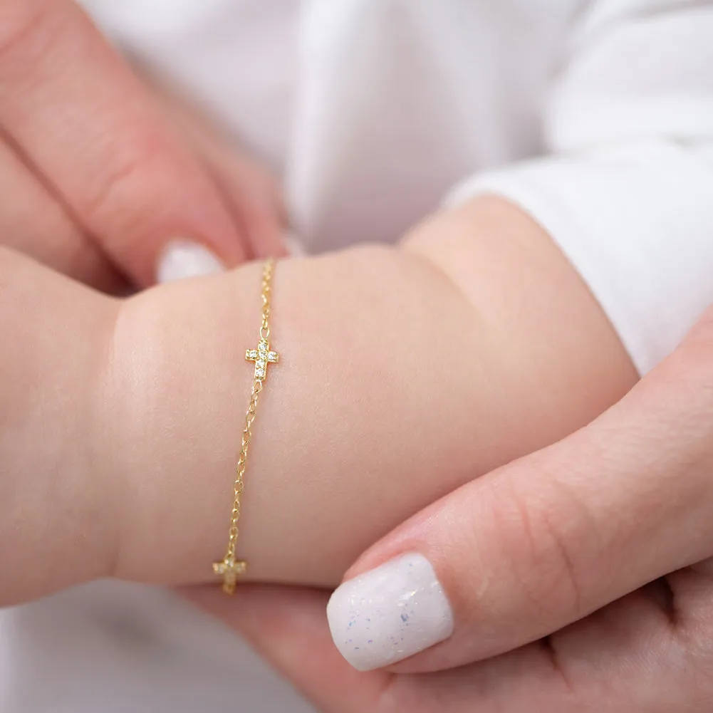 14k Gold 5"- 6" Tiny Cross Linked Baby / Toddler / Kids Bracelet