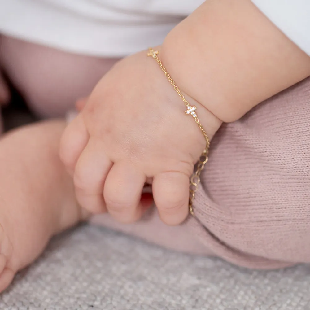 14k Gold 5"- 6" Tiny Cross Linked Baby / Toddler / Kids Bracelet