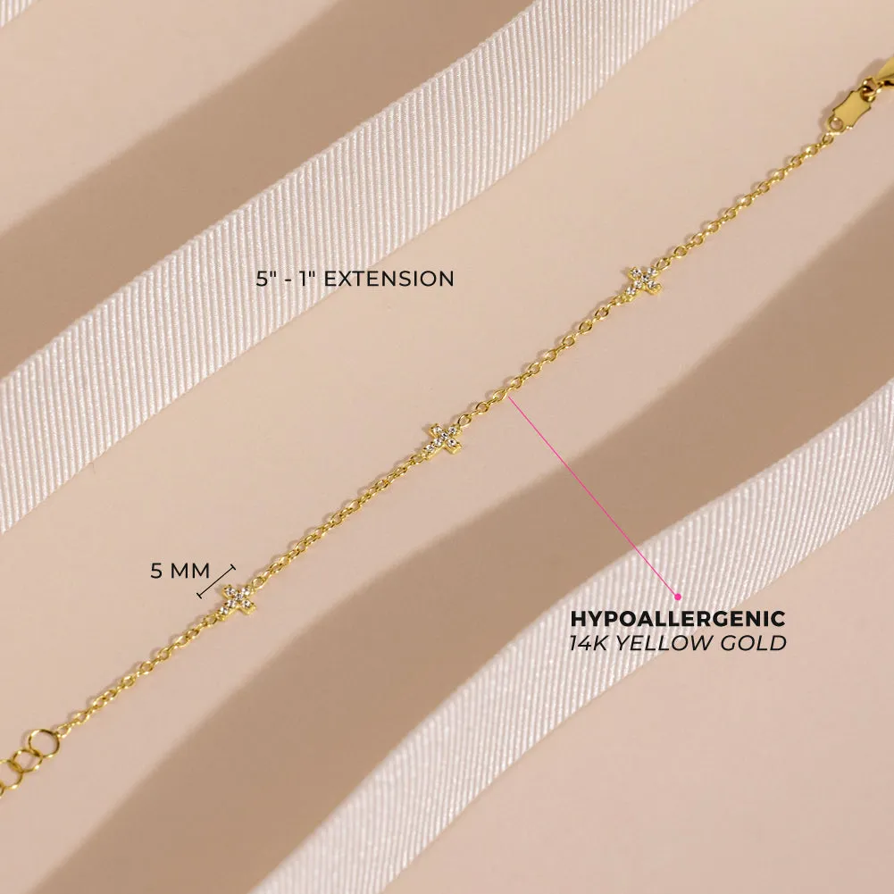 14k Gold 5"- 6" Tiny Cross Linked Baby / Toddler / Kids Bracelet