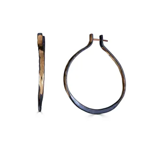 14K Gold and Sterling Silver Black and Gold Hoops