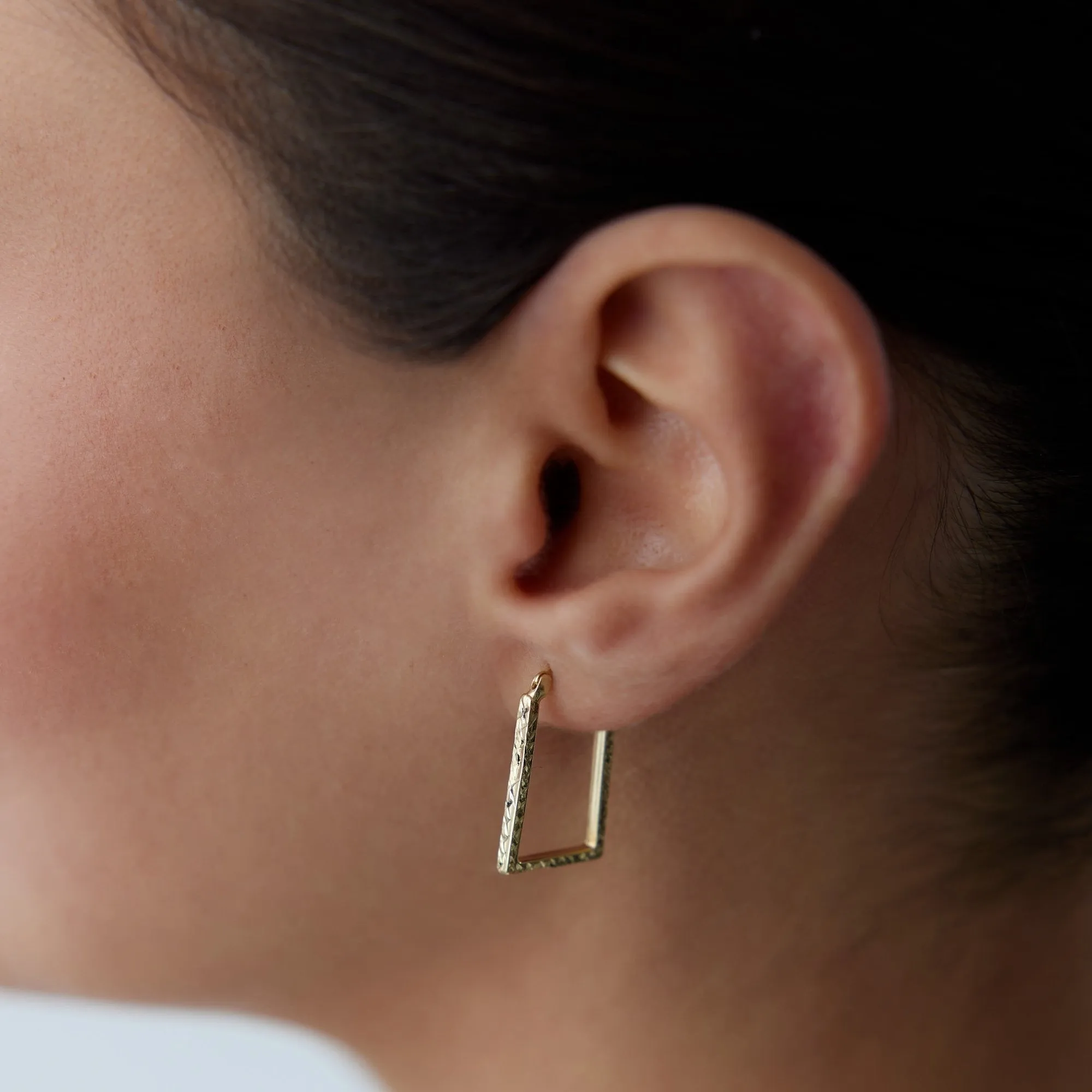 14k Gold Hoop Earrings Motif Square Earrings