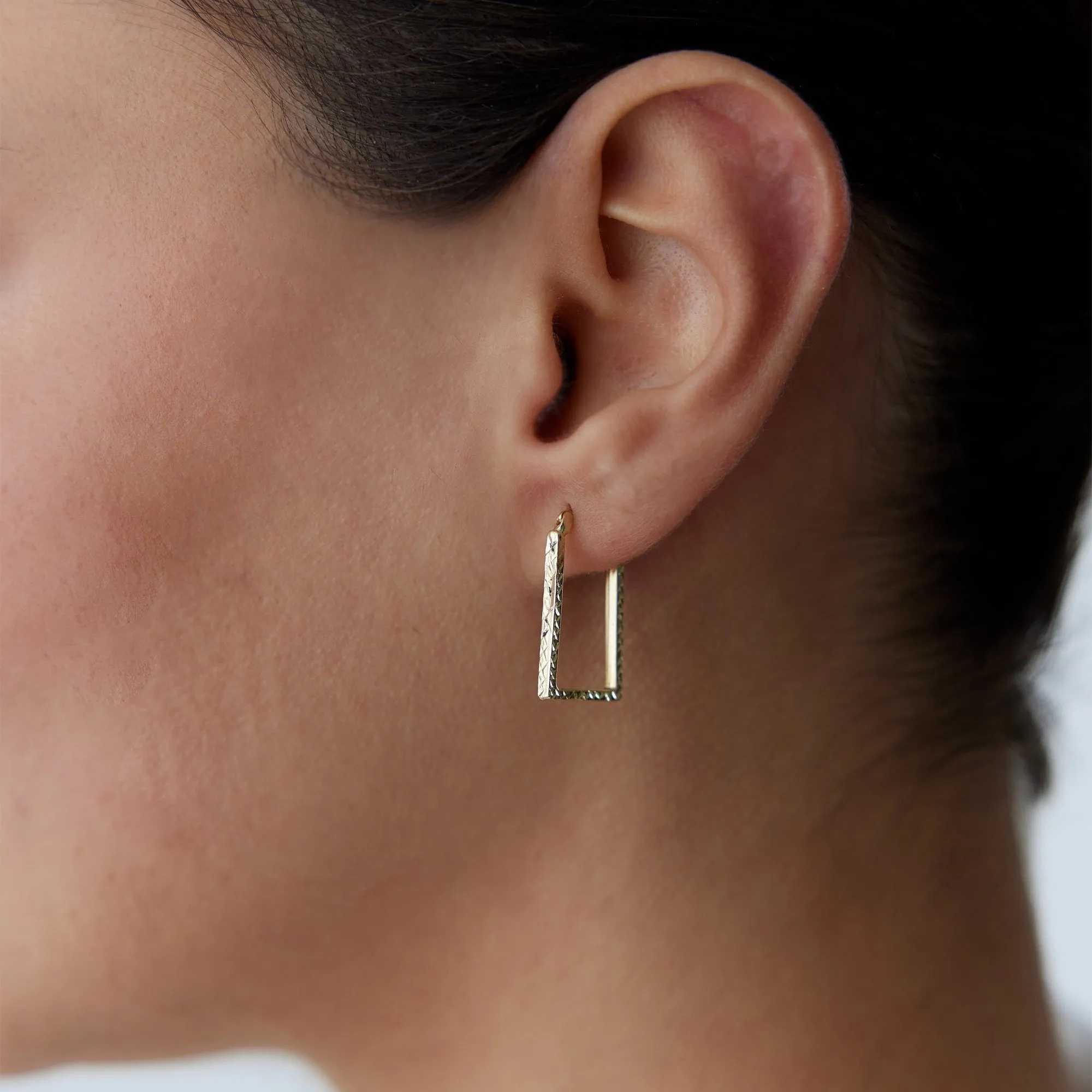 14k Gold Hoop Earrings Motif Square Earrings