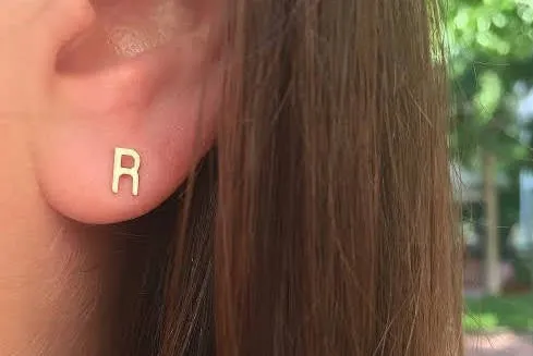 14K Gold Initial Stud Earrings